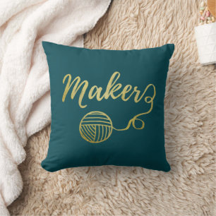 Maker Yarn Crafts Typografie Imitate Gold Aquamari Kissen
