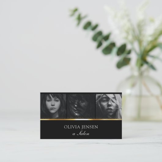 Makeup Artist 3 Foto Gold Business Card Visitenkarte (Stehend Vorderseite)