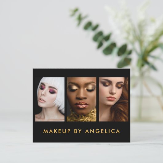 Makeup Artist 3 Foto Gold Business Postkarte (Stehend Vorderseite)