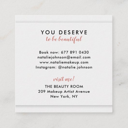 Makeup artist 3d chic pink lips moderne graue beau quadratische visitenkarte (Rückseite)
