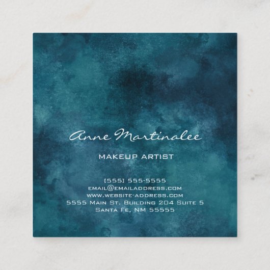 Makeup Artist Abstrakt Blue Square Business Card Quadratische Visitenkarte (Rückseite)