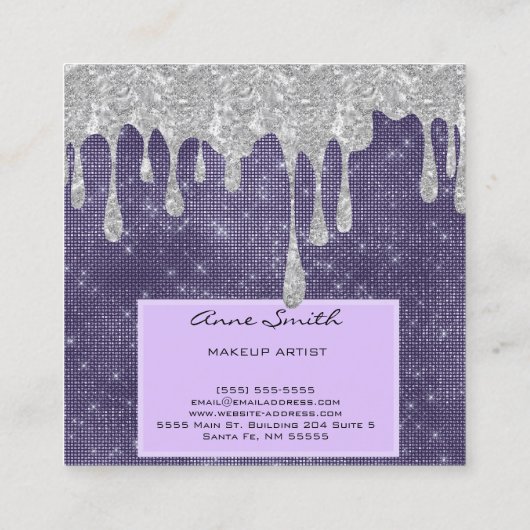 Makeup Artist Amethyst Silver Glitzer Drift Quadratische Visitenkarte (Rückseite)