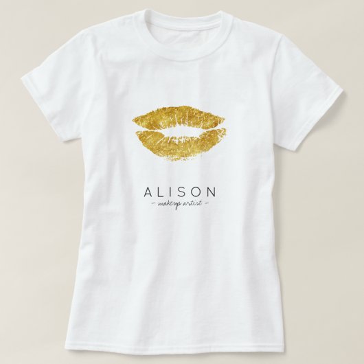 Makeup artist and salon name gold lips skript T-Shirt (Design vorne)