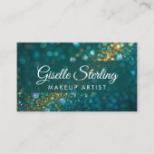 Makeup Artist Aquamarin Gold Glitzer Opal QR Code Visitenkarte (Vorderseite)
