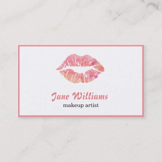 Makeup Artist Aquarell Lippen Schönheitssalon Visitenkarte (Vorderseite)