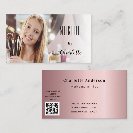 Makeup artist beauty blush Skript QR Foto Code Visitenkarte (Vorne/Hinten)