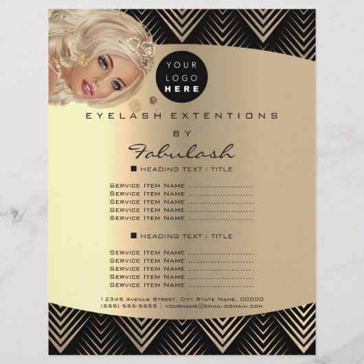 Makeup Artist Beauty Gold Black Logo Haare Preise Flyer (Vorne)