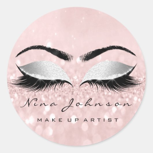 Makeup Artist Beauty Grey Pink Eye Glitzer Lashes Runder Aufkleber (Vorderseite)