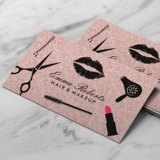 Makeup Artist Beauty Hair Salon Rose Gold Glitzer Visitenkarte