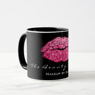 Makeup Artist Beauty Kiss Lift Pink Black Glitzer Tasse