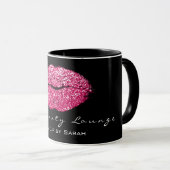 Makeup Artist Beauty Kiss Lips Pink Black Glitzer Tasse (VorderseiteRechts)