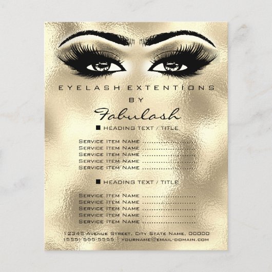 Makeup Artist Beauty Lash Glitzer Flyer Eyes Gold (Vorne)