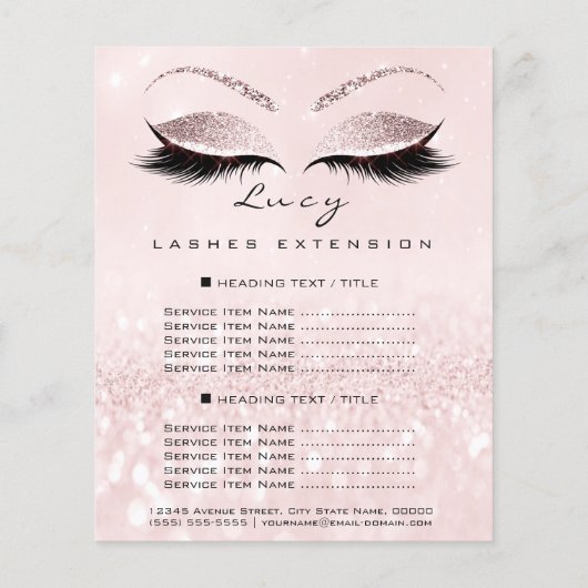 Makeup Artist Beauty Lash Glitzer Preisliste Rosa Flyer (Hinten)