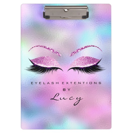 Makeup Artist Beauty Lashes Glitzer Pink Blue Klemmbrett (Vorderseite)
