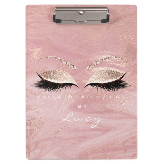 Makeup Artist Beauty Lashes Glitzer Rosa Marmor Klemmbrett (Vorderseite)