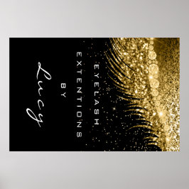 Makeup Artist Beauty Lashes Golden Confetti Black Poster