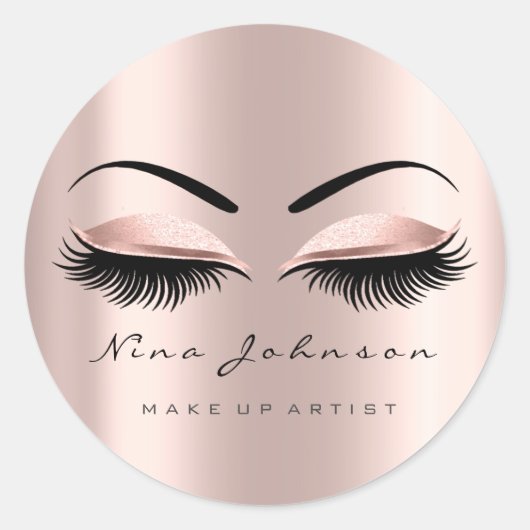 Makeup Artist Beauty Rose Gold Eye Lashes Name Runder Aufkleber (Vorderseite)