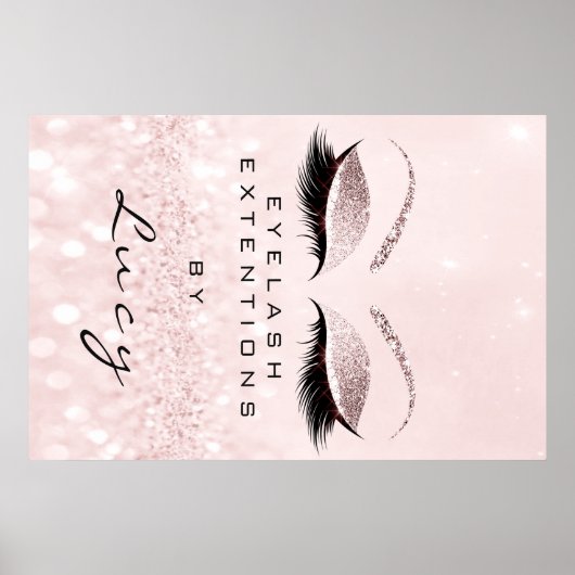 Makeup Artist Beauty Salon Eyebrow Pink Glitzer Poster (Vorne)