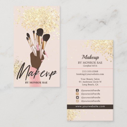 Makeup Artist Beauty Salon Glam Pink Gold Cream Bu Visitenkarte (Vorne/Hinten)