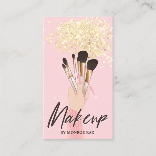 Makeup Artist Beauty Salon Glam Pink Gold Glitzer Visitenkarte (Vorderseite)
