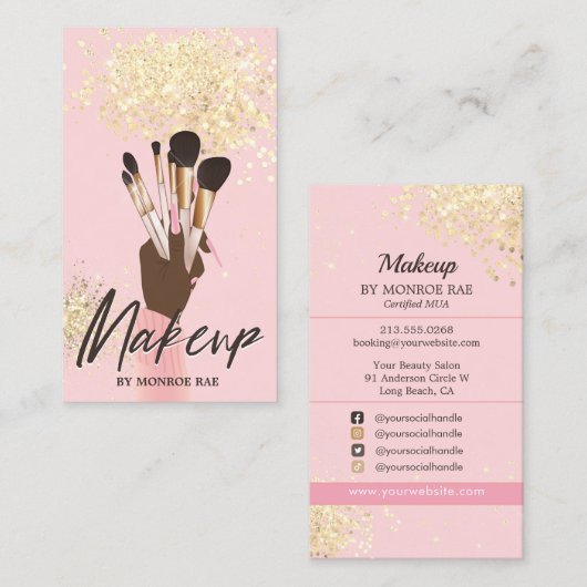 Makeup Artist Beauty Salon Glam Pink und Gold Visitenkarte (Vorne/Hinten)