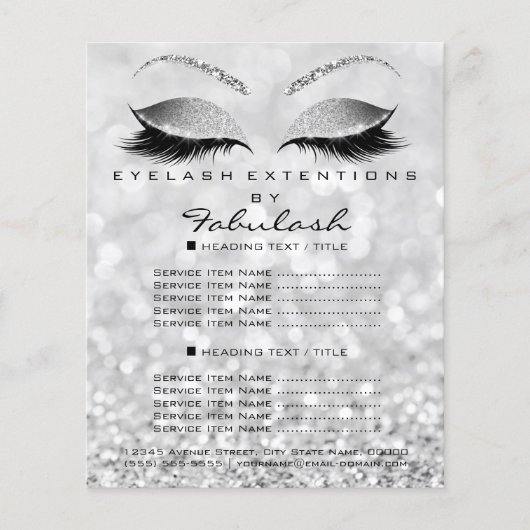 Makeup Artist Beauty Salon Glitzer Flyer Silver (Vorne)