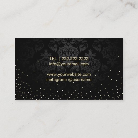 Makeup Artist Beauty Salon Gold Kiss Black Damask Visitenkarte (Rückseite)