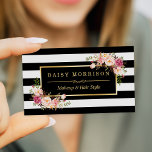 Makeup Artist Beauty Salon Gold Vintage Blume Visitenkarte<br><div class="desc">Diese "Makeup Artist Beauty Salon Gold Vintage Blüte mit Black and White Stripes Look Business Card" ist eine großartige Wahl für Profis aus der Beauty- oder Veranstaltungsplanungsbranche. Mit seinem atemberaubenden Goldrahmen, dem Vintagen Blumendesign und den schwarz-weißen Streifen strahlt diese Visitenkarte Stil und Eleganz aus. Es eignet sich für Floristen, Veranstaltungsplaner,...</div>