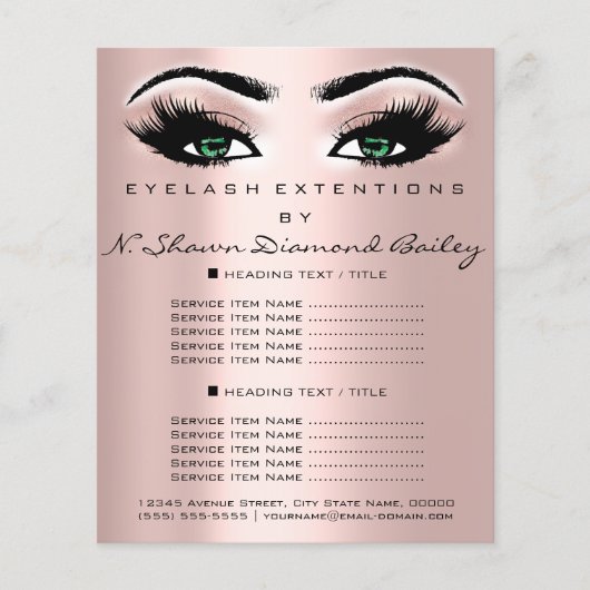 Makeup Artist Beauty Salon Lash Rose Grüne Augen Flyer (Vorne)
