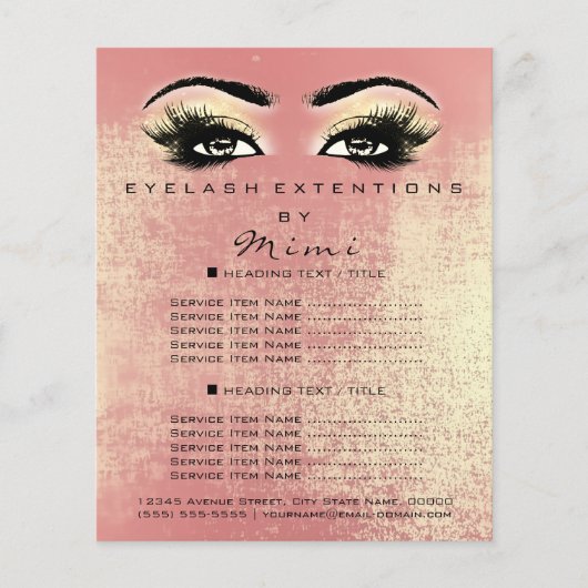 Makeup Artist Beauty Salon Lashes Flyer Peach Gold (Vorne)