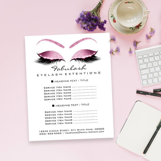 Makeup Artist Beauty Salon Preisliste Flyer Pink