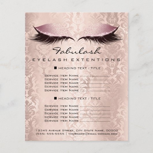 Makeup Artist Beauty Wellness Flyer Pink Damask (Vorne)