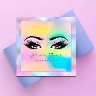 Makeup Artist Beruflich Eyeash Holograph Pink Quadratische Visitenkarte