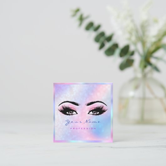 Makeup Artist Beruflich Eyelash Holograph Pink Quadratische Visitenkarte (Stehend Vorderseite)