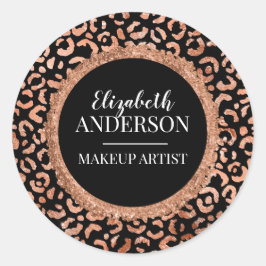Makeup Artist Black Chic Leopard Print Runder Aufkleber