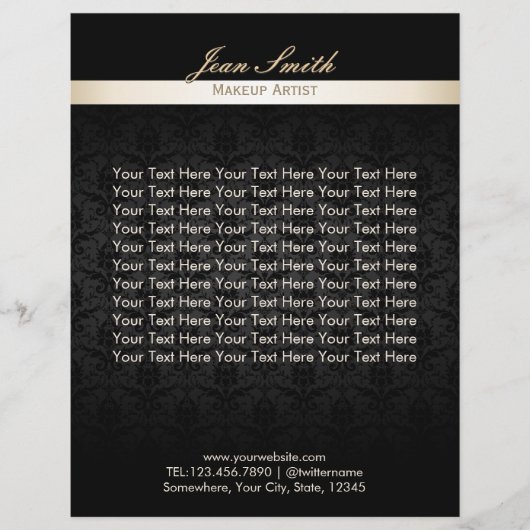 Makeup Artist Black Damask Schönheitssalon Broschü Flyer (Vorne)