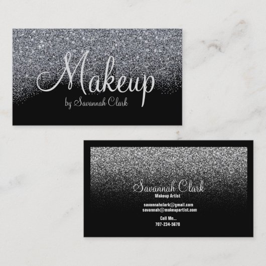 Makeup Artist/Black Glitzer Business Card Visitenkarte (Vorne/Hinten)
