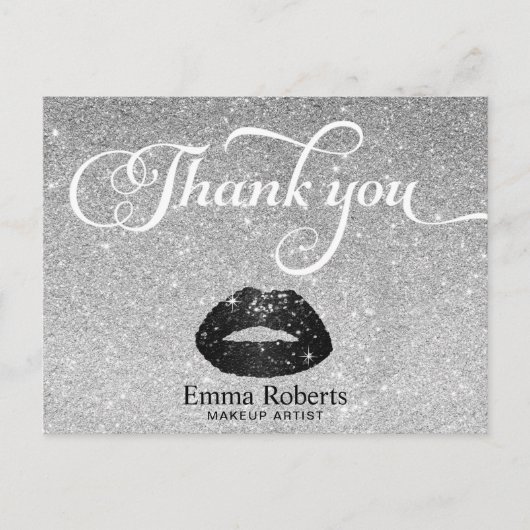 Makeup Artist Black Glitzer Lips Silver Vielen Dan Postkarte (Vorderseite)