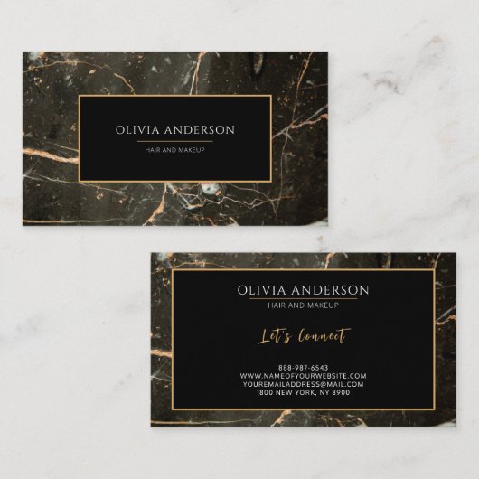 Makeup Artist Black Gold Glitzer Marmorplatte Agat Visitenkarte (Vorne/Hinten)