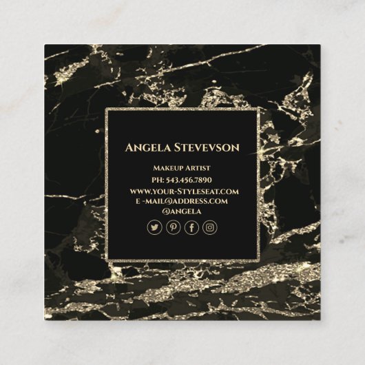 Makeup Artist Black Gold Marmor Business Card Quadratische Visitenkarte (Rückseite)