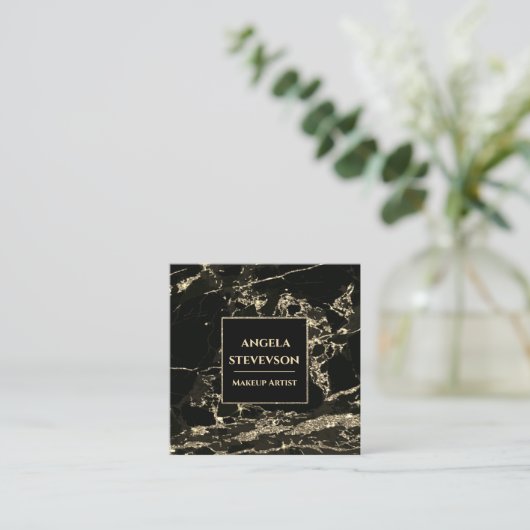 Makeup Artist Black Gold Marmor Business Card Quadratische Visitenkarte (Stehend Vorderseite)