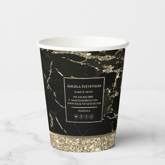 Makeup Artist Black Gold Marmorpapier Cup Pappbecher (Rückseite)