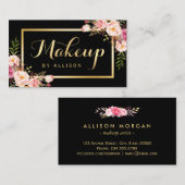 Makeup Artist Black Gold Script Floral Wrap Visitenkarte (Vorne/Hinten)