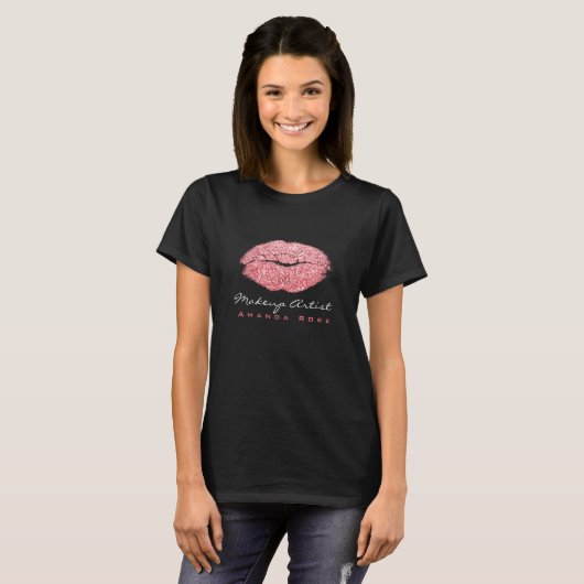 Makeup Artist Black Kiss Lips Candy Pink Glitzer T-Shirt (Vorne ganz)