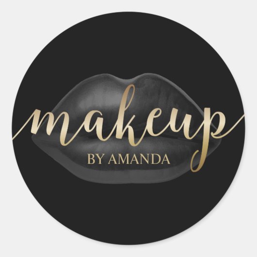 Makeup Artist Black Lips Gold Script Schönheitssal Runder Aufkleber (Vorderseite)