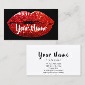 Makeup Artist Black Red Kiss Lips Glitzer Visitenkarte (Vorne/Hinten)