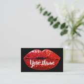 Makeup Artist Black Red Kiss Lips Glitzer Visitenkarte (Stehend Vorderseite)