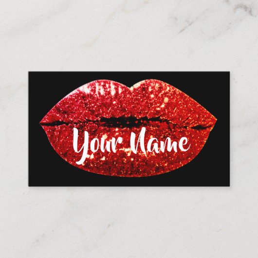 Makeup Artist Black Red Kiss Lips Glitzer Visitenkarte (Vorderseite)
