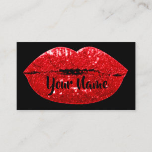 Makeup Artist Black Red Kiss Lips VIP Glitzer Visitenkarte