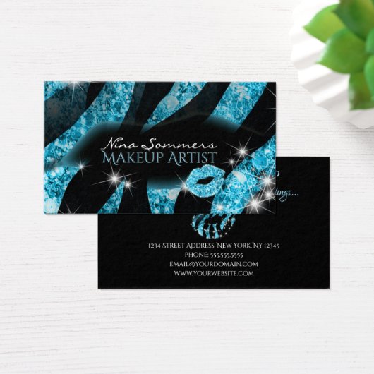 Makeup Artist Blue Black Glitzer Lips Zebra Print (Schreibtisch)